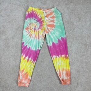 Dreamsicle Tie Dye Joggers Womens Large Rainbow Spiral French Terry Sweatpants